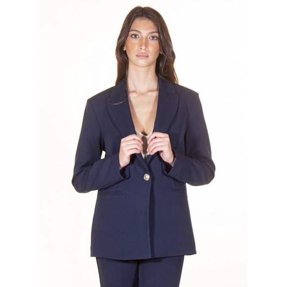 Maryley solid-colored single-breasted  Blazer Navy jacket Women's size Large/46 - Picture 1 of 9